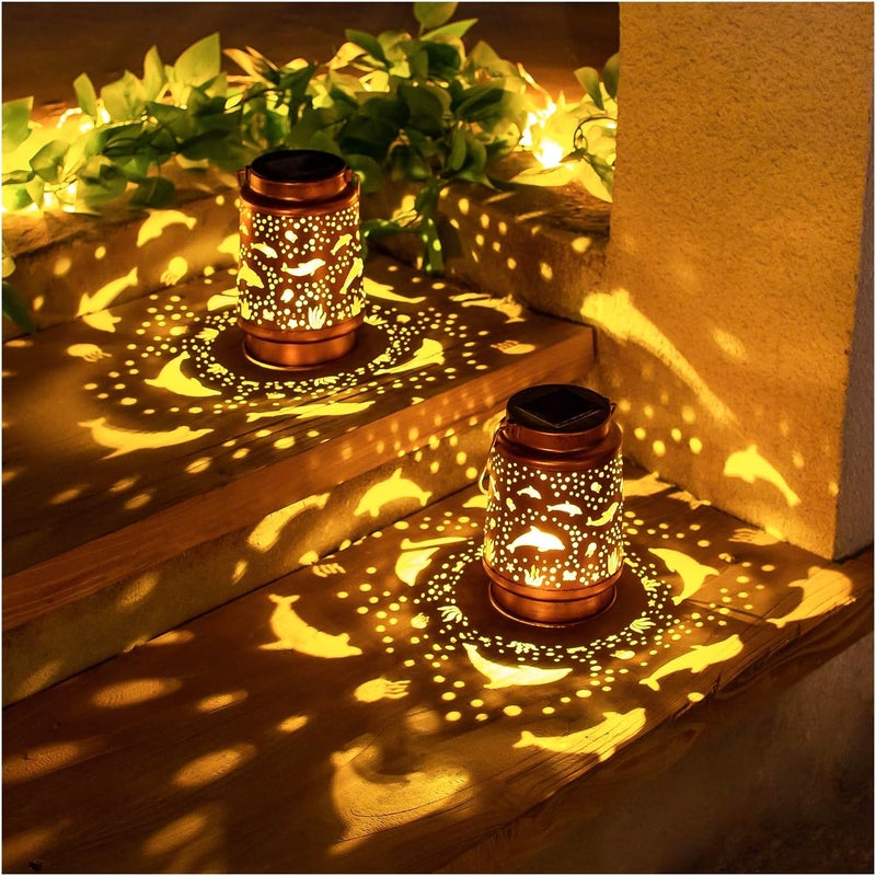 EZTZEN Dolphin Solar Lanterns Outdoor Waterproof Hanging Solar Lights Dolphin Gifts for Women Men Metal Decorative LED Dolphin Lanterns for Garden Decor,Yard,Patio,Lawn,Tabletop,Pathway,Landscape - Image 3